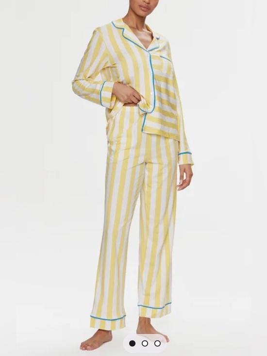 Dkny Other - DKNY Yellow and White Striped Kids Pajama Set with Blue Trim